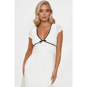 NWT KIRIOUS LOS ANGELES White Lace Cap Sleeve feminine Mini Dress Size M